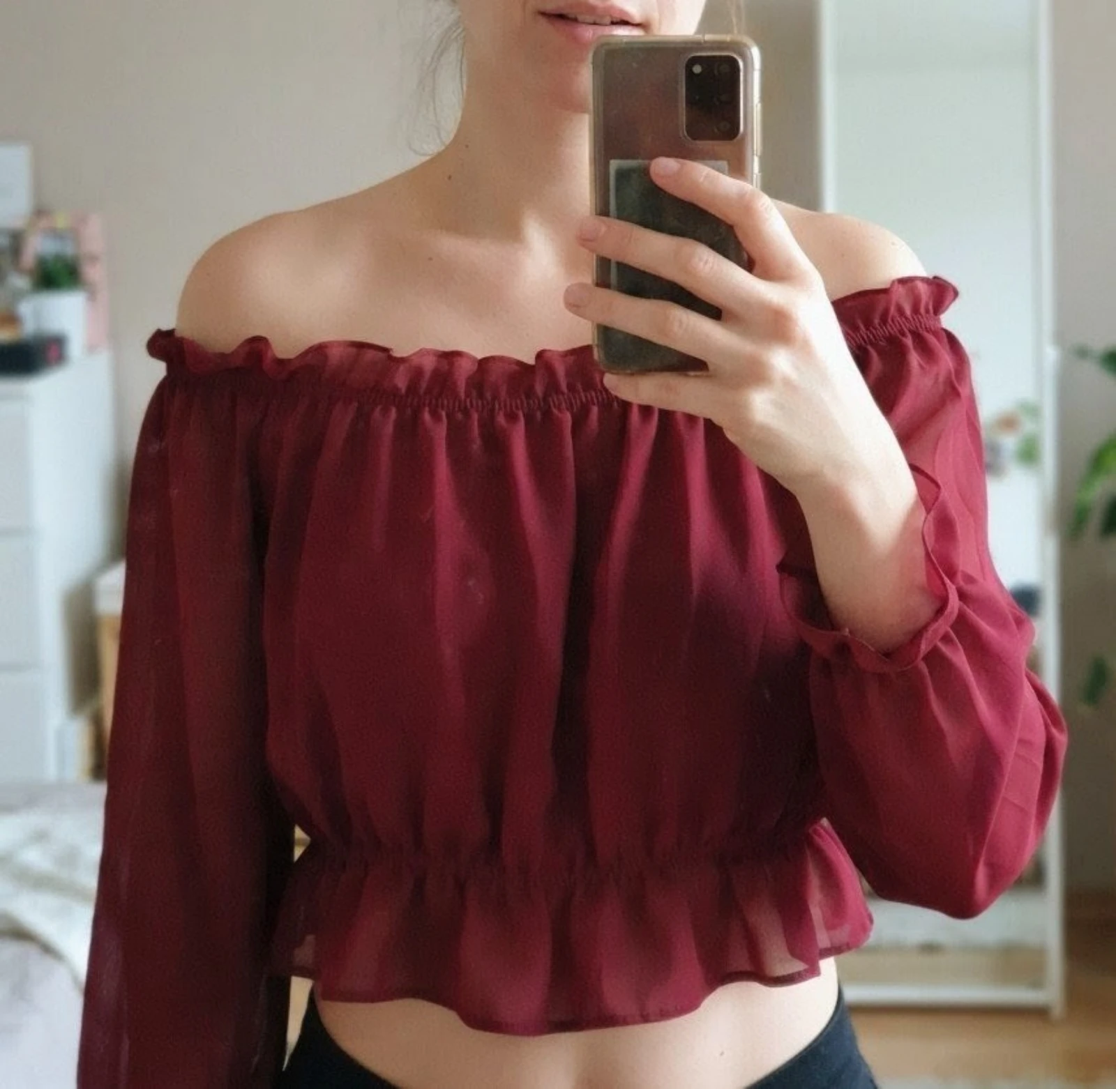 New off-the-shoulder burgundy blouse – photo 2